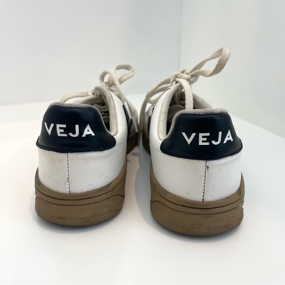 Veja V-12 White and Black Leather Dune Tie Lace Up Court Shoes Sneakers Size 7 - Picture 6 of 11